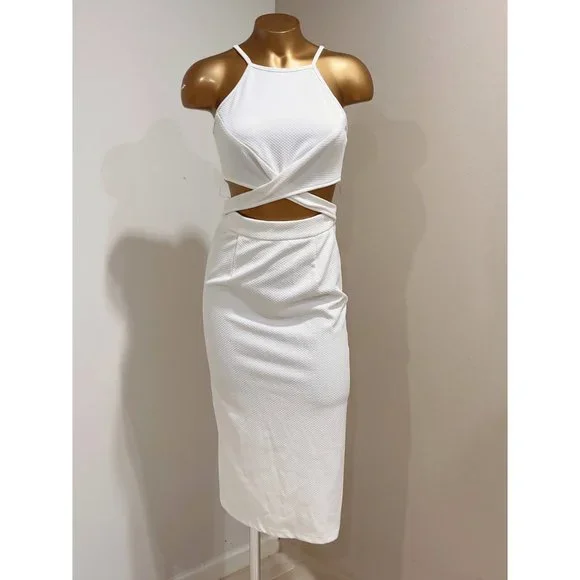 Charlotte Russe Dresses | Charlotte Russe Junior's White Stretch Textured Cutout Bodycon Midi Dress Size S | Color: White | Size: Sj | Ledesiree's